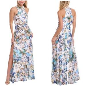 LIV FOSTER Women's Flowy White Floral-Print Cutout Halter Gown Maxi Dress Size 6